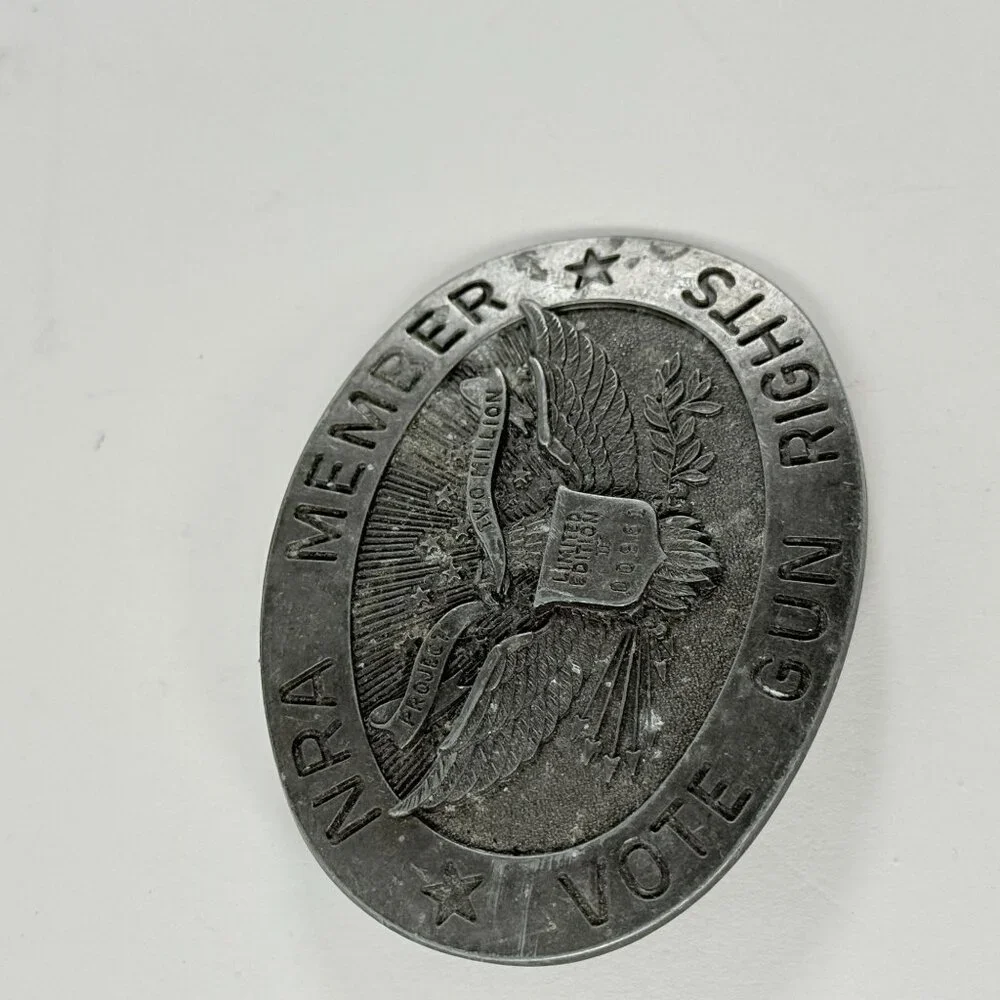Vintage NRA Member Vote Gun Rights Oval Pewter Metal Belt Buckle Limited